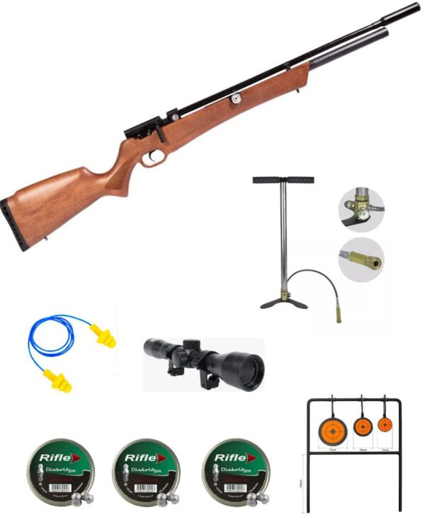 Carabina de Pressão Rossi PCP Outlander Madeira +Luneta + Alvo + Protetor Auricular + 3 Chumbinho + Bomba Pneumática