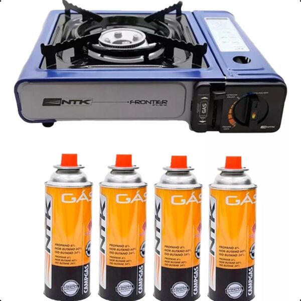 Kit Fogareiro Nautika Fogão Camping Frontier + 4 Refil Gás